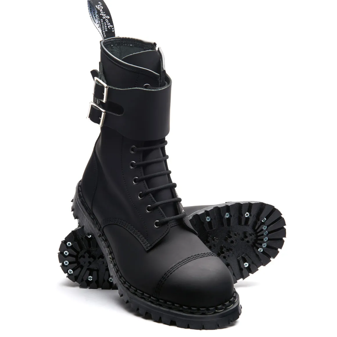Clearance Black Greasy 10 Eye Steel Toe Capped Zip Twin Strap Derby Boot Women Zip Boots | Steel Toe Boots