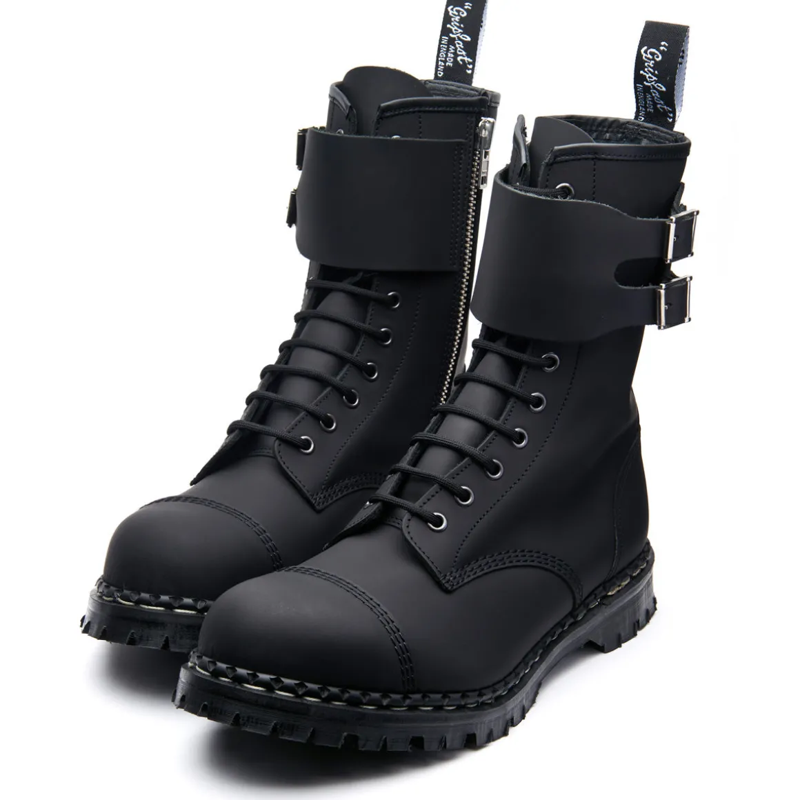 Clearance Black Greasy 10 Eye Steel Toe Capped Zip Twin Strap Derby Boot Women Zip Boots | Steel Toe Boots